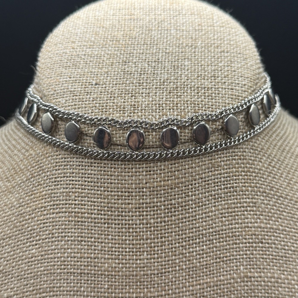 Panama Jack Silver Tone Circles Chain Choker 13 Inch Lobster Clasp Y2K Edgy